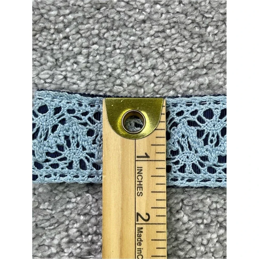 Talbots Lace Overlay D-Ring Belt Light Blue Navy Adjustable Size Large 44 In
